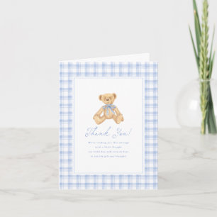  Vintage Teddy Bear Gingham Baby Shower Thank You Card