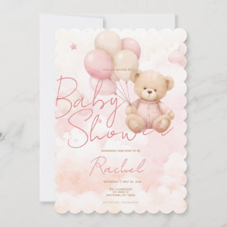 Vintage Teddy Bear Girl Baby Shower Invitation