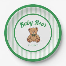 Vintage Teddy Bear Green Baby Shower Plates