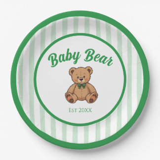 Vintage Teddy Bear Green Baby Shower Plates