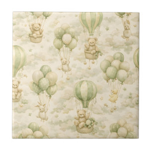 Vintage Teddy Bear Hot Air Balloon Cloud Pattern Ceramic Tile