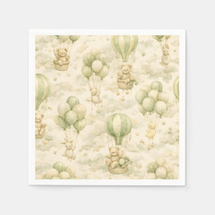 Vintage Teddy Bear Hot Air Balloon Cloud Pattern Napkin