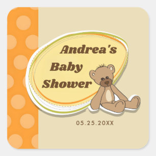 Vintage Teddy Bear Orange Retro Baby Shower Square Sticker