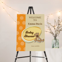 Vintage Teddy Bear Orange Retro Welcome Sign