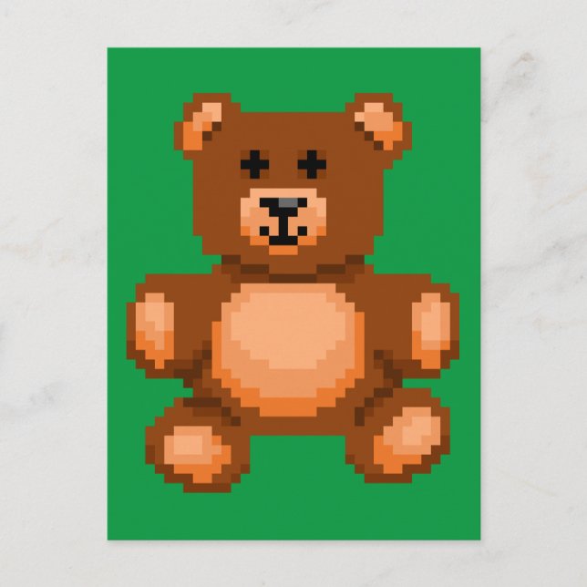 Vintage Teddy Bear - Pixel Art Postcard (Front)
