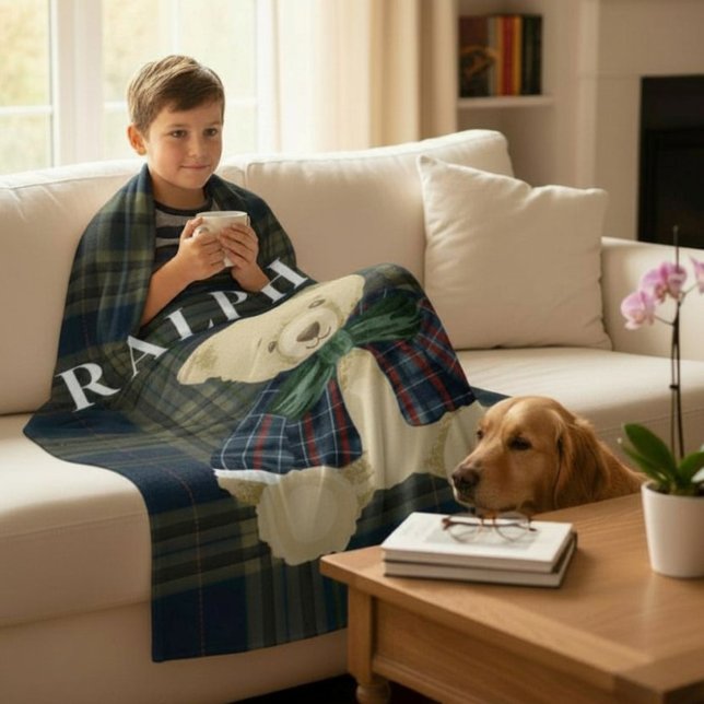 Vintage Teddy Bear Plaid Name Blanket (Creator Uploaded)