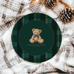 Vintage Teddy Bear Plaid Polo Baby Shower Paper Plate