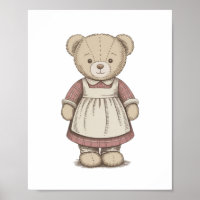 Vintage Teddy Bear Poster, Cute Nursery Wall Art,