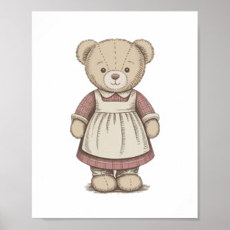 Vintage Teddy Bear Poster, Cute Nursery Wall Art, Poster