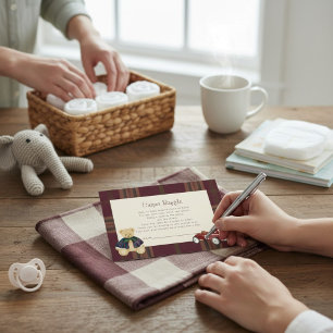 vintage Teddy Bear Race Car Baby Shower Diaper Enclosure Card