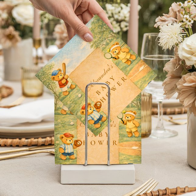 Vintage Teddy Bear Sports Baby Shower Napkin (Creator Uploaded)