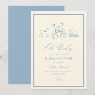 Vintage Teddy Bear Toy Baby Shower Invitation