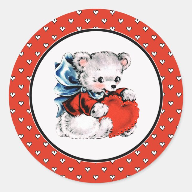 Vintage Teddy Bear Valentine's Day Classic Round Sticker (Front)