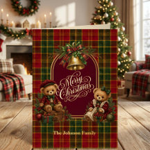 Vintage Teddy Bears Tartan Real Foil Christmas