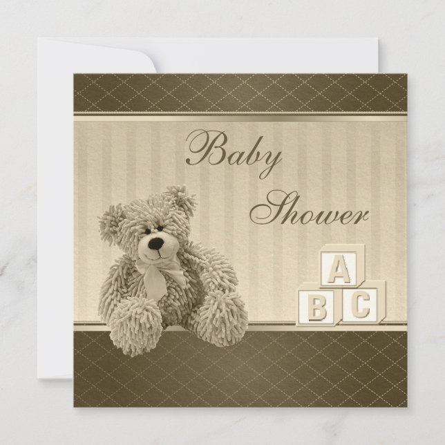 Vintage Teddy & Building Blocks Baby Shower Invitation (Front)