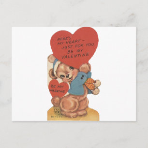 Vintage Teddy With Hearts Valentine Holiday Postcard