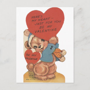 Vintage Teddy With Hearts Valentine Holiday Postcard