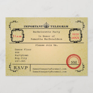 Vintage telegram bachelorette party invitation