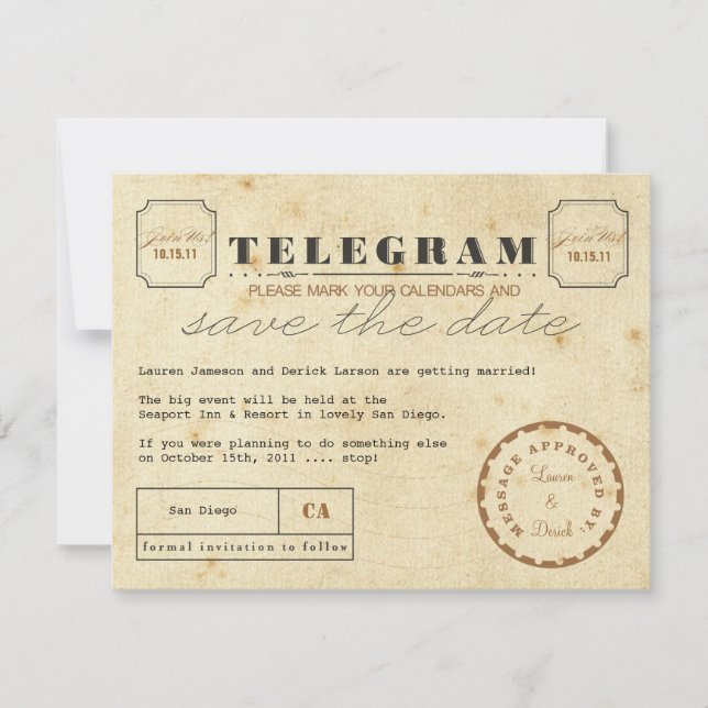 Vintage Telegram Save the Date (Front)