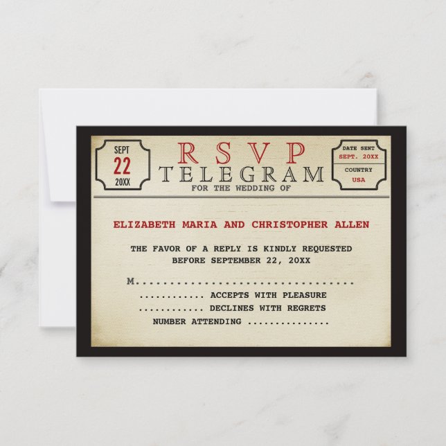 Vintage Telegram Style RSVP Card (Front)