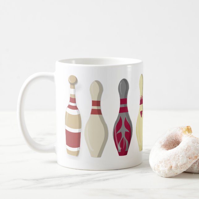 Vintage Ten Pin Bowling Pins Coffee Mug (With Donut)