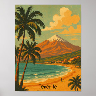 Vintage Tenerife Canary Island Mount Teide Travel Poster