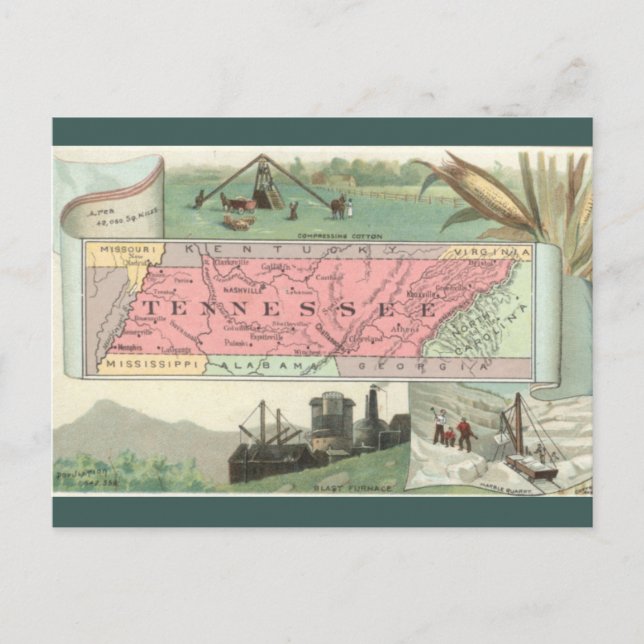 Vintage Tennessee Map Postcard (Front)
