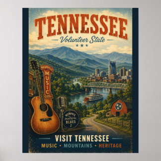 Vintage Tennessee Travel Poster with Music City an