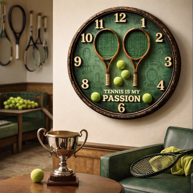 Vintage Tennis Passion Design Large Clock (Creator Uploaded)