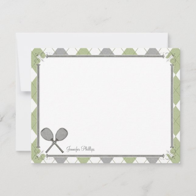 Vintage Tennis Personalised Flat Note Cards (Front)
