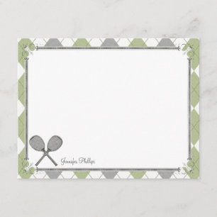 Vintage Tennis Personalised Flat Note Cards