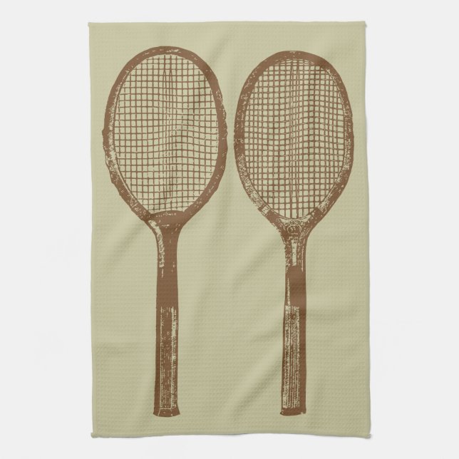 Vintage tennis rackets tea towel (Vertical)