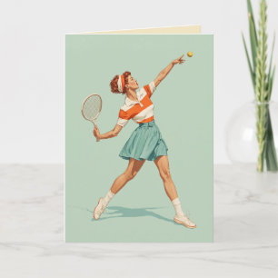 Vintage Tennis Serve Illustration Card