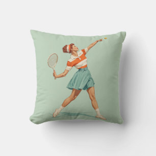 Vintage Tennis Serve Illustration Cushion