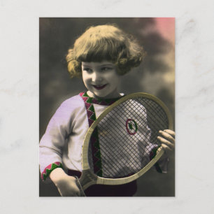 Vintage Tennis Sports, Happy Girl with Racket Postcard