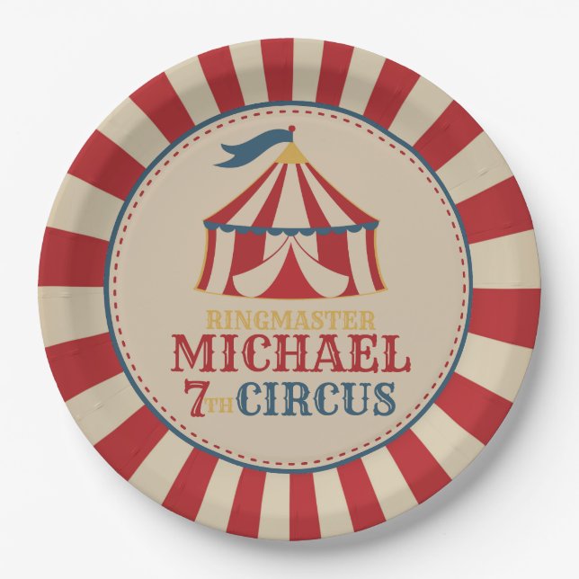 Vintage Tent Circus Carnival Birthday Party Plates (Front)