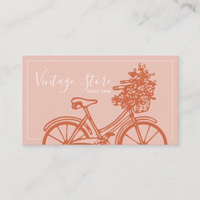 Vintage Terracotta Bicycle Flowers Pastel Retro Business Card (Front)