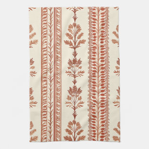 Vintage Terracotta Botanical Toile on Cream Tea Towel