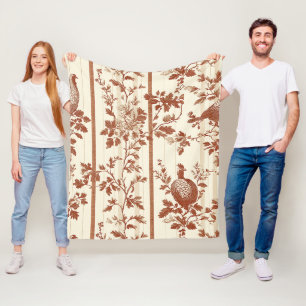 Vintage Terracotta Farm Hen Toile Design Fleece Blanket