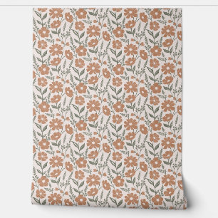 Vintage Terracotta Floral Botanical Pattern Wallpaper