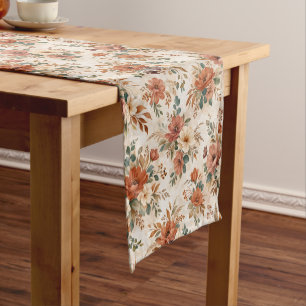 Vintage Terracotta Wildflower Bouquet Pattern Short Table Runner