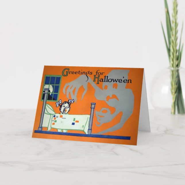 Vintage Terrifying Halloween Ghost Card    (Front)