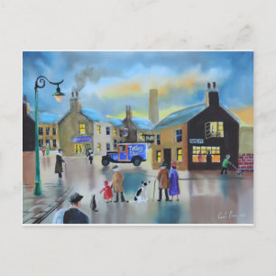 Vintage Tetley tea van street scene painting Postcard
