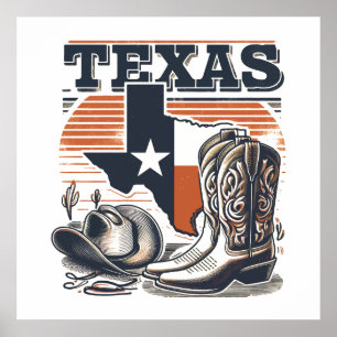 Vintage Texas Cowboy Poster