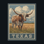 Vintage Texas Longhorn Bull Retro Travel Postcard<br><div class="desc">Channel the spirit of Texas with this striking vintage-style poster featuring a majestic longhorn bull against a sprawling prairie backdrop! Hand-drawn details capture the rugged beauty of the Lone Star State, from the bull’s iconic horns to the rolling clouds above. Perfect for cowboy enthusiasts, travel lovers, or anyone who admires...</div>