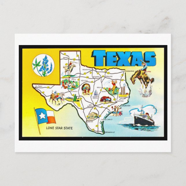 Vintage Texas Map Postcard (Front)