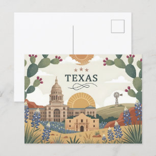 Vintage Texas State Austin Capitol Alamo and Blueb Holiday Postcard
