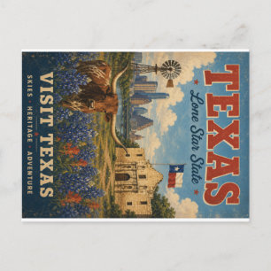 Vintage Texas Travel Poster with Lone Star State H Holiday Postcard