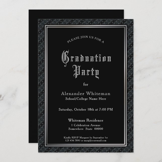 Vintage Text Black Graduation Party Invitation (Front/Back)