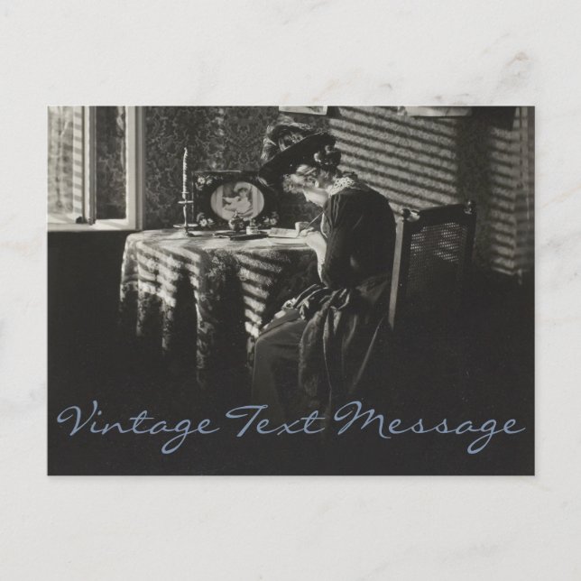 Vintage Text Message Woman Writing Letter Postcard (Front)